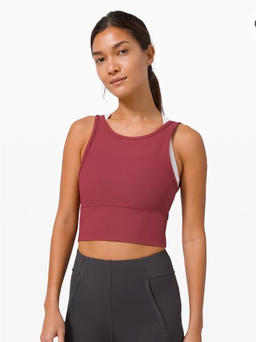 Lululemon Ebb to Train Bra Savannah Burgundy Longline High Neck Sports Bra Sz 4/